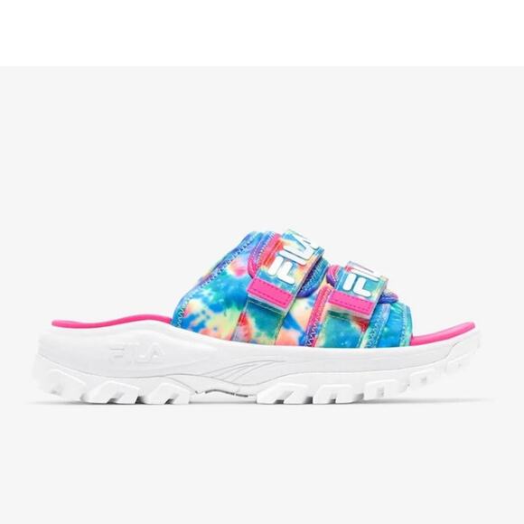 Fila Sport Pink Multicolor Tie Dye Slide Sandals Womens Size 11 Outdoor Shoes - Picture 1 of 15